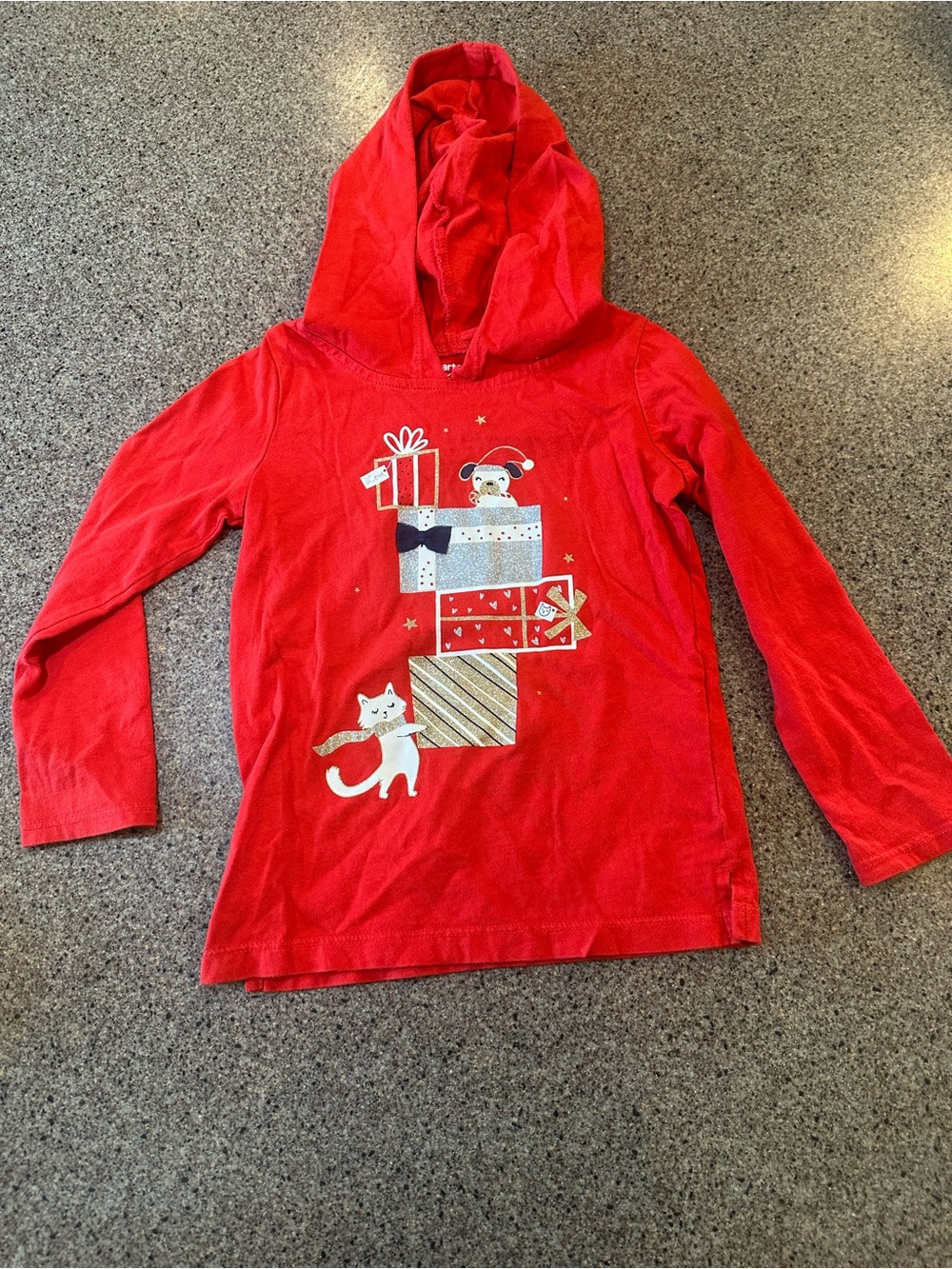 Kids Red Holiday Hooded Long-Sleeve Top